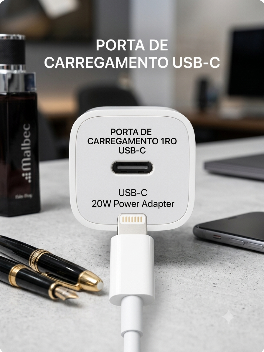 Carregador de Parede Turbo 20W USB-C – Carregamento Rápido (Padrão BR/PT)